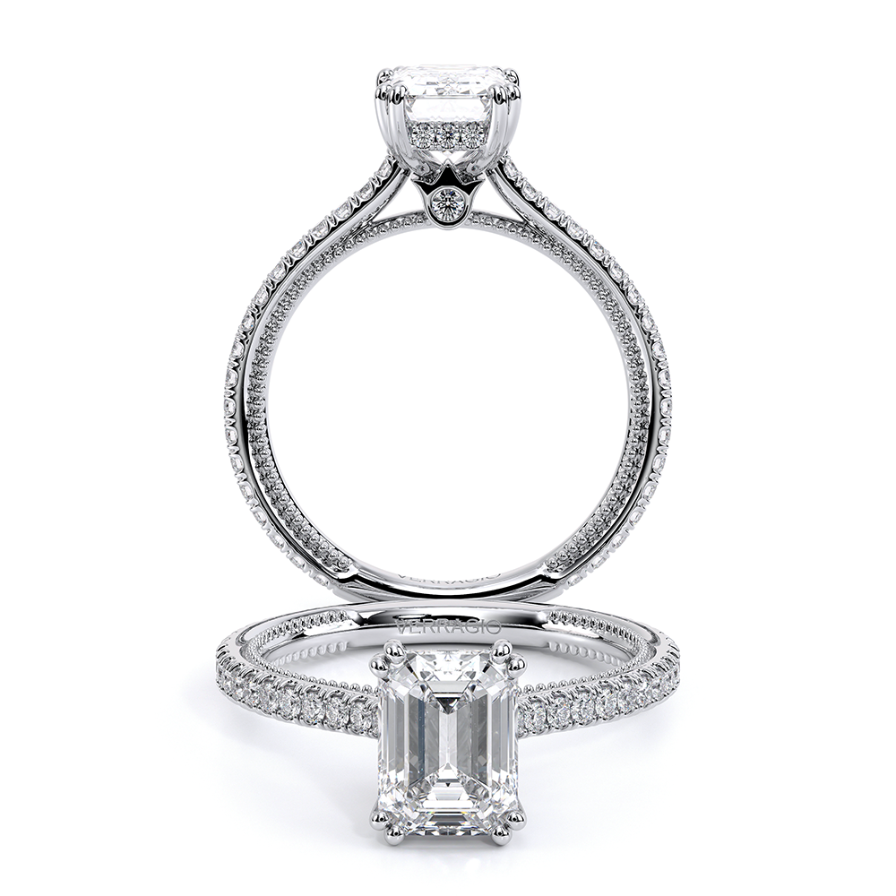 Renaissance-992em13-Platinum Emerald Pave Engagement Ring